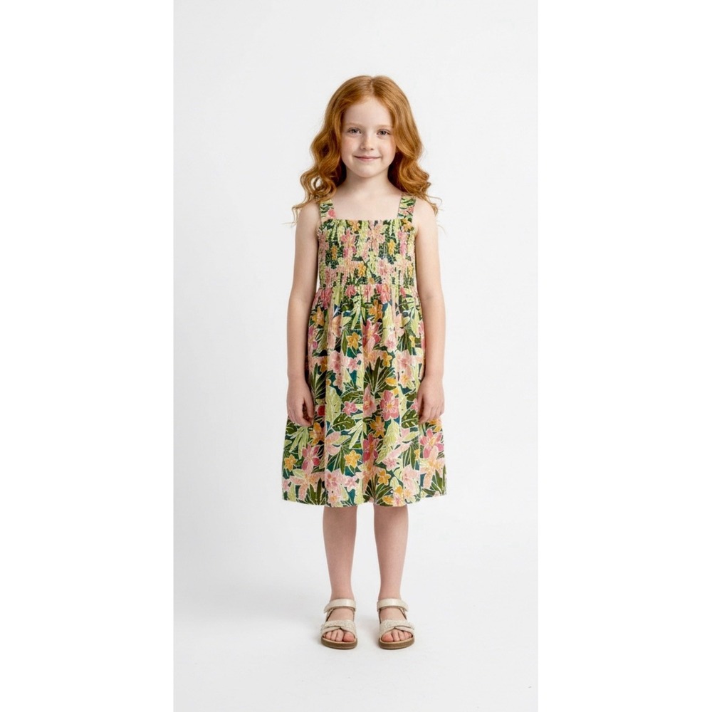 Joie Girl Strapless Maxi Dress Orange  Floral‎ Pom Pom Trim Size 7 (6–7Y).
